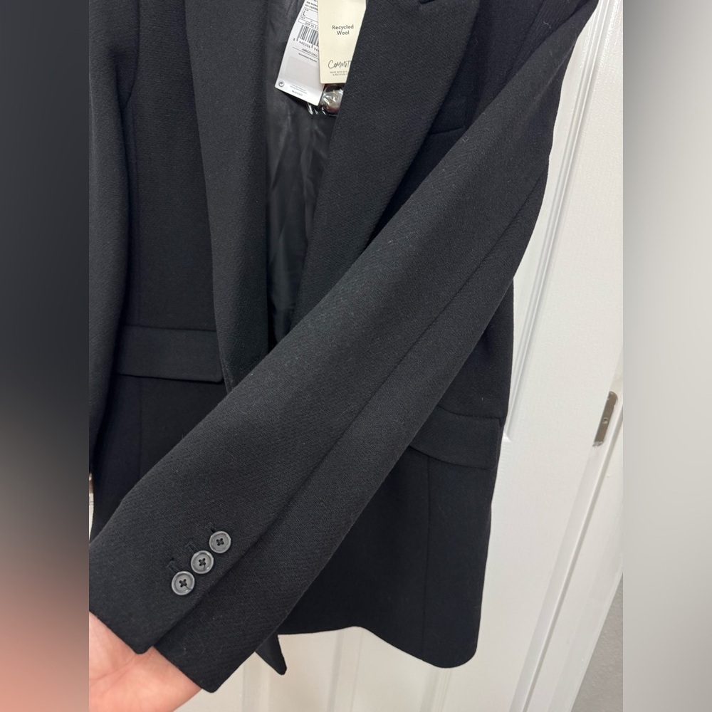Mango Dali Wool Blend Black Coat NWT Women’s Size L Structured Blazer Coat - Picture 6 of 9